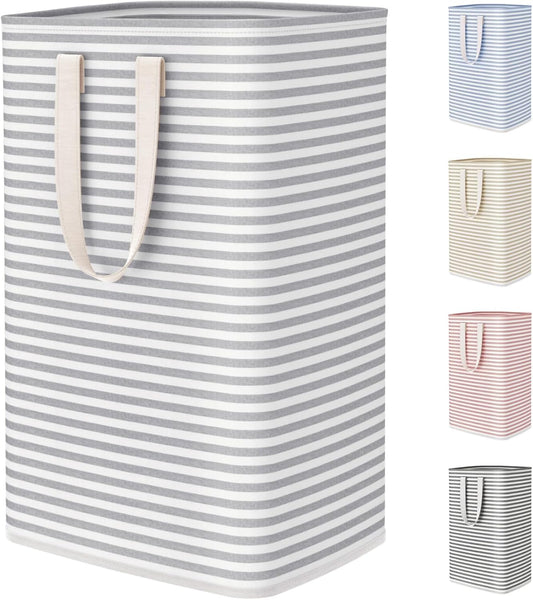 75L Large Collapsible Laundry Hamper, Tall Foldable Dirty Clothes Baskets Waterproof, Freestanding Design with Easy Carry Handles in Dorm Bedroom Bathroom College, Grey