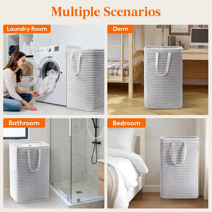 75L Large Collapsible Laundry Hamper, Tall Foldable Dirty Clothes Baskets Waterproof, Freestanding Design with Easy Carry Handles in Dorm Bedroom Bathroom College, Grey