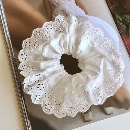 White Scrunchie, Extra Large Lace Scrunchies for Women, 7 Inch Oversized Scrunchie, Satin Big Scrunchies White Hair Ties for Women Girls Thick Thin Hair