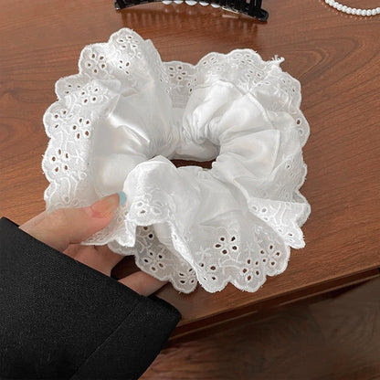 White Scrunchie, Extra Large Lace Scrunchies for Women, 7 Inch Oversized Scrunchie, Satin Big Scrunchies White Hair Ties for Women Girls Thick Thin Hair