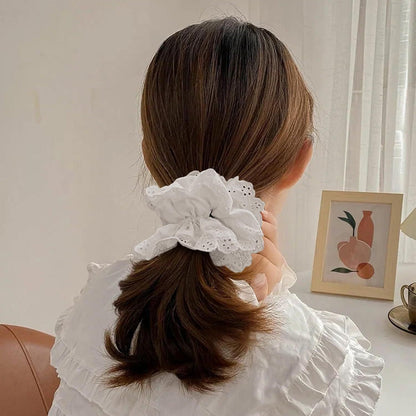 White Scrunchie, Extra Large Lace Scrunchies for Women, 7 Inch Oversized Scrunchie, Satin Big Scrunchies White Hair Ties for Women Girls Thick Thin Hair