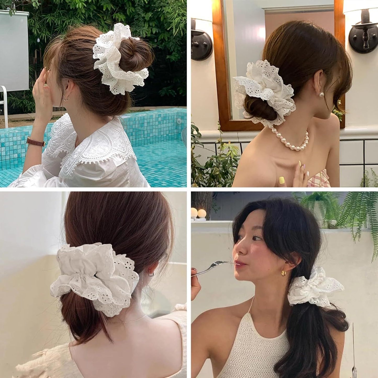 White Scrunchie, Extra Large Lace Scrunchies for Women, 7 Inch Oversized Scrunchie, Satin Big Scrunchies White Hair Ties for Women Girls Thick Thin Hair