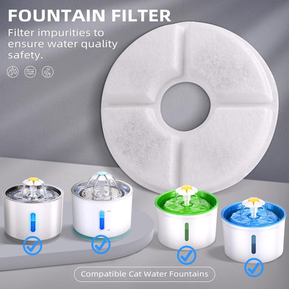 Filters Replacements for Flower Automatic Pet Fountains, Cat Water Fountain Replacement Parts and Dog Water Dispensers Filters for 81oz/2.4L Round Cat Water Fountains (4 Filters+2 Sponges)