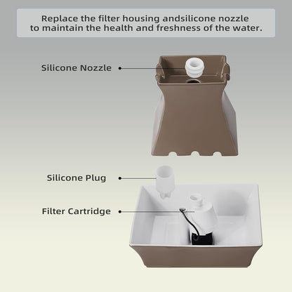 Cat Water Fountain Replacement Filter Housing & Silicone Nozzle Plug Set Pet Water Dispenser, Pet Fountain Parts Accessories (B. 1 Housing+2 Silicone Nozzle Plug)