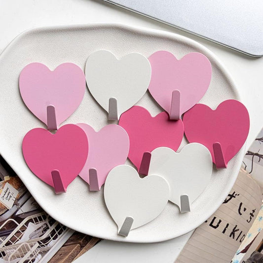 9 Pcs Heart Shaped Adhesive Wall Hooks, Cute Decorative Pink and White Self-Adhesive Hooks for Home Office Organization (White Pink)