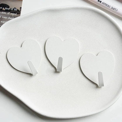 9 Pcs Heart Shaped Adhesive Wall Hooks, Cute Decorative Pink and White Self-Adhesive Hooks for Home Office Organization (White Pink)
