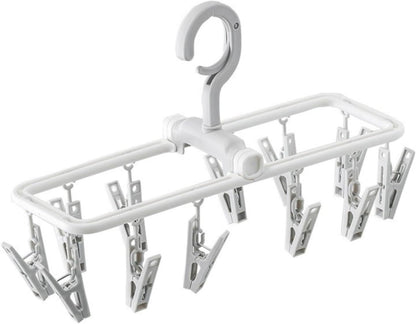 2 Pack Clothes Drying Rack with 12 Multiple Clips, Foldable Portable Travel Hanger for Socks Underwear Bras (White)