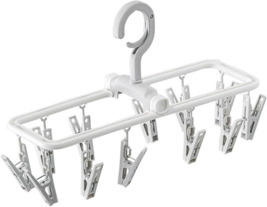 2 Pack Clothes Drying Rack with 12 Multiple Clips, Foldable Portable Travel Hanger for Socks Underwear Bras (White)