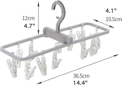 2 Pack Clothes Drying Rack with 12 Multiple Clips, Foldable Portable Travel Hanger for Socks Underwear Bras (White)