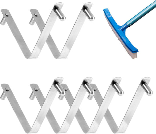 6pcs Pool Brush V-Shaped Clip, Stainless Steel Double Pin Spring Button Clip Pool Pole Butterfly Clips for Spa Skimmer Nets Vacuum Brushes Leaf Rake Swimming Cleaning Tool