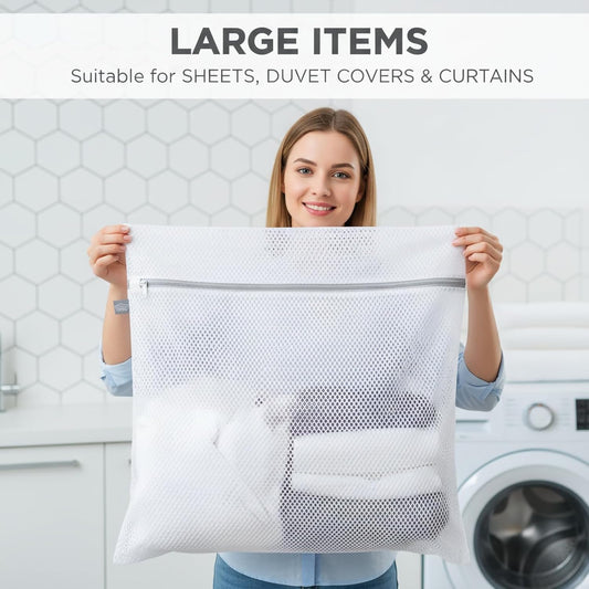 Kimmama Laundry Mesh Wash Bags, Lingerie Bags for Washing Delicates, Mesh Laundry Bags for Washing Machine, White Net, Grey Zipper, 2XXL
