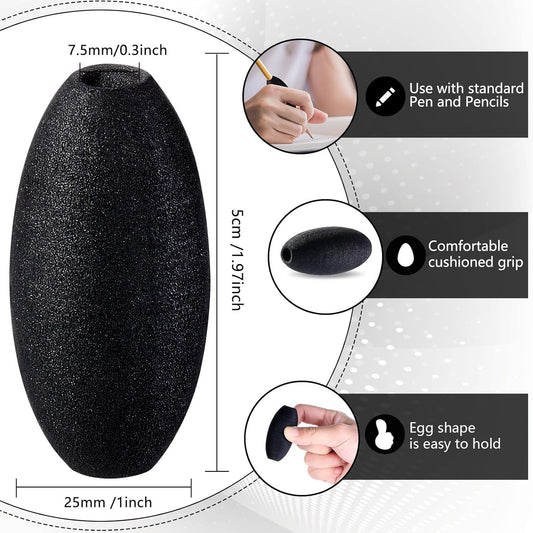 Writing Aid Trainer for Adults Foam Egg Grips Pen Cushioned Holders Writing Aid Trainer for Handwriting Drawing Preschool Supplies Right or Left Hand Use, 6 Pieces(Black)