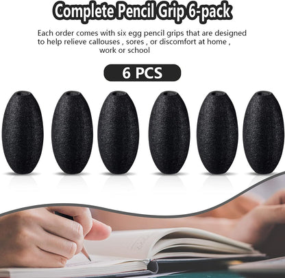 Writing Aid Trainer for Adults Foam Egg Grips Pen Cushioned Holders Writing Aid Trainer for Handwriting Drawing Preschool Supplies Right or Left Hand Use, 6 Pieces(Black)