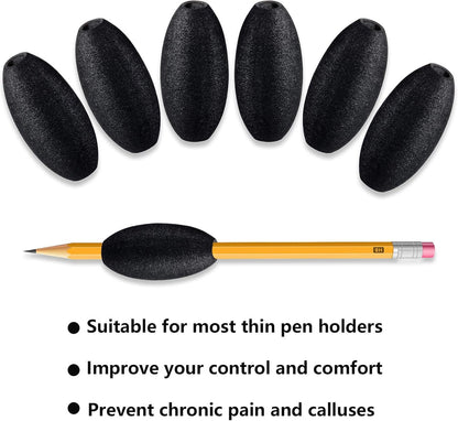 Writing Aid Trainer for Adults Foam Egg Grips Pen Cushioned Holders Writing Aid Trainer for Handwriting Drawing Preschool Supplies Right or Left Hand Use, 6 Pieces(Black)