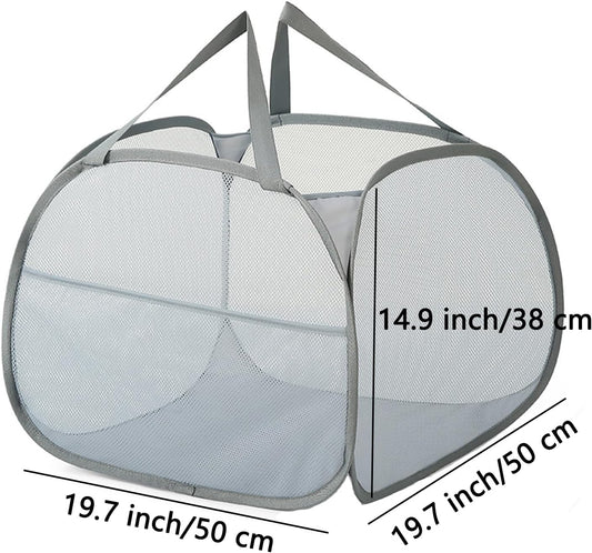 Kimmama Collapsible Mesh Laundry Basket, Foldable Pop Up Laundry Hamper with Side Pocket, Removable Clothes Storage Bin with Handle for Laundry Room, College Drom, Bathroom, Kid Room, Travel, 95L