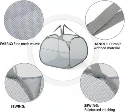 Kimmama Collapsible Mesh Laundry Basket, Foldable Pop Up Laundry Hamper with Side Pocket, Removable Clothes Storage Bin with Handle for Laundry Room, College Drom, Bathroom, Kid Room, Travel, 95L