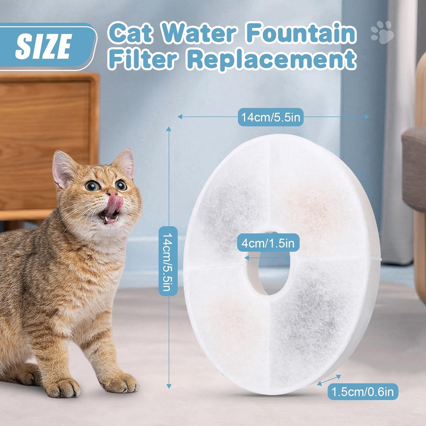8 Pack Cat Water Fountain Filter Replacement Compatible with Catit, Cat Fountain Filters Compatible with Catit Design Senses Fountain/Flower Fountain/Senses 2.0 / Fresh & Clear Stainless Steel