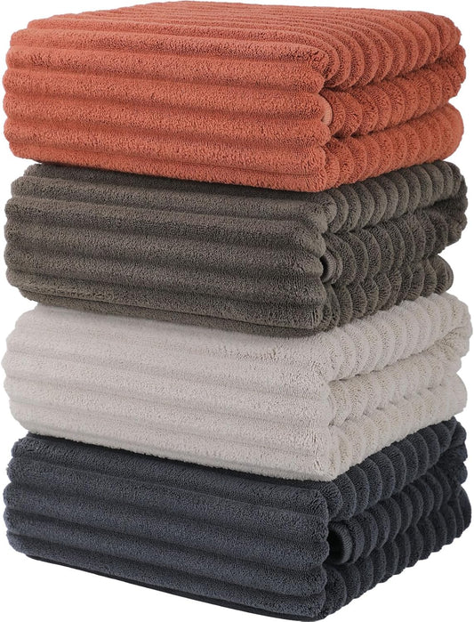 Luxury 4-Piece Quick-Dry Bath Towel Set 27.5X 55 Inches – Ultra Soft Microfiber for Bathroom, Bar, Pool, Gym & Travel – Elegant Twill Design