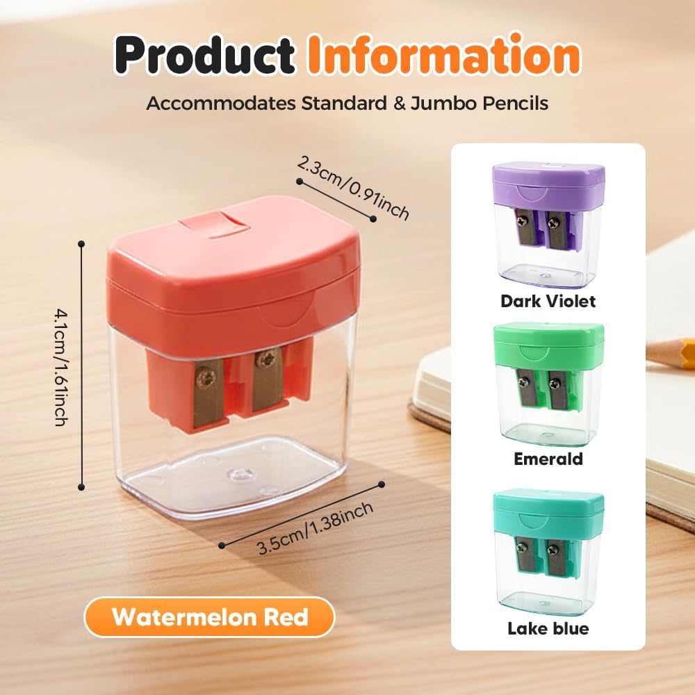 4 Pcs Pencil Sharpeners with Lid, Dual Holes Handheld Pencil Sharpener, Compatible with Standard and Jumbo Pencils, Compact Cute Sharpener for School, Home and Office (Set)