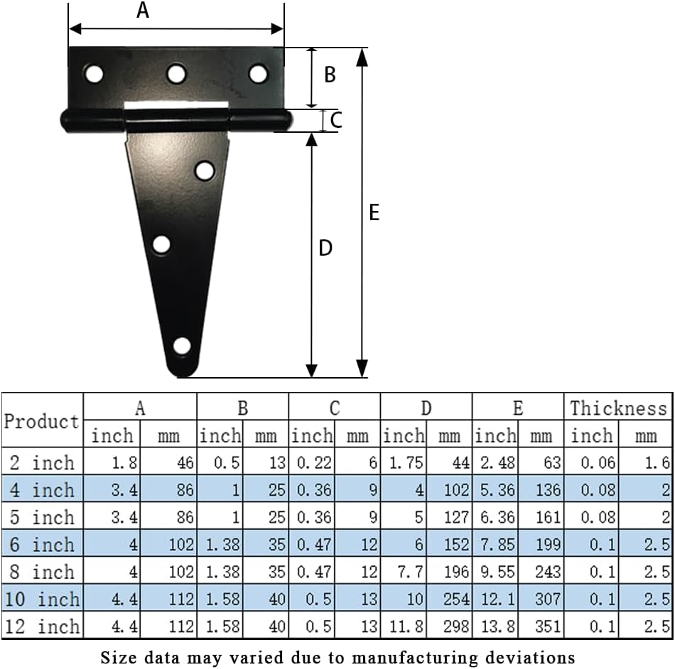 Heavy Duty T Hinge Tee Hinge T Strap Hinge Shed Hinge Gate Hinge Barn Hinge Fence Hinge Door Hinge Wrought Rtproof All Size Black (4 pcs, 8 inch