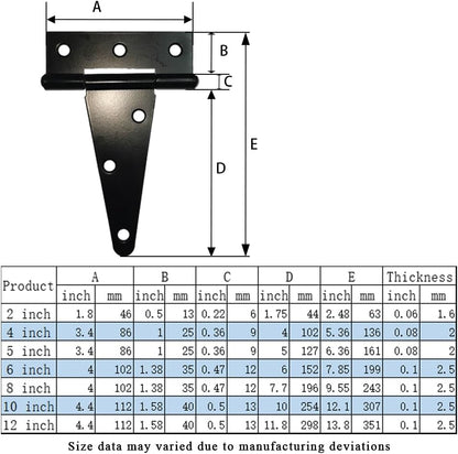 Heavy Duty T Hinge Tee Hinge T Strap Hinge Shed Hinge Gate Hinge Barn Hinge Fence Hinge Door Hinge Wrought Rtproof All Size Black (4 pcs, 8 inch