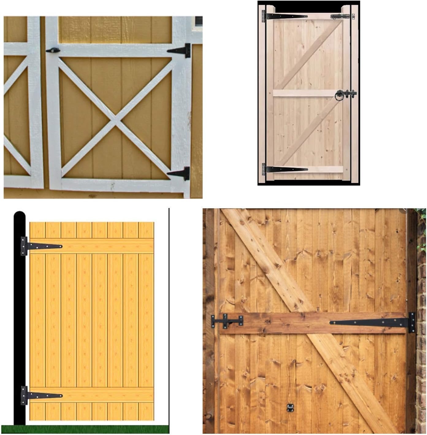 Heavy Duty T Hinge Tee Hinge T Strap Hinge Shed Hinge Gate Hinge Barn Hinge Fence Hinge Door Hinge Wrought Rtproof All Size Black (4 pcs, 8 inch