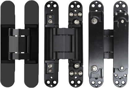 6 inch Hidden Door Hinges Invisible Hinges Concealed Hinges Zinc Alloy 180 Degree Swing Hinge 3 Way Adjtable Butt Hinge 6 x 2.5 x 1 inch (Black Pack of 3)