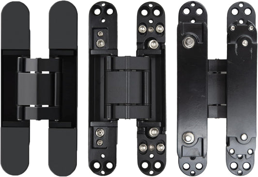 6 inch Hidden Door Hinges Invisible Hinges Concealed Hinges Zinc Alloy 180 Degree Swing Hinge 3 Way Adjtable Butt Hinge 6 x 2.5 x 1 inch (Black Pack of 3)