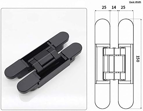 6 inch Hidden Door Hinges Invisible Hinges Concealed Hinges Zinc Alloy 180 Degree Swing Hinge 3 Way Adjtable Butt Hinge 6 x 2.5 x 1 inch (Black Pack of 3)
