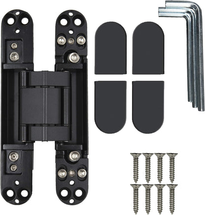 6 inch Hidden Door Hinges Invisible Hinges Concealed Hinges Zinc Alloy 180 Degree Swing Hinge 3 Way Adjtable Butt Hinge 6 x 2.5 x 1 inch (Black Pack of 3)