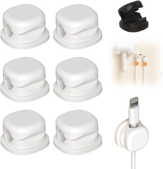 6 Pack Magnetic Cable Clips,2026 New Cord Holder for Nightstand,Magnetic Desk Cord Organizer,Adhesive Wire Holder Charger Holders for Desk,Nightstand,Phone Charger, Computer,Home,Office,Car (White)