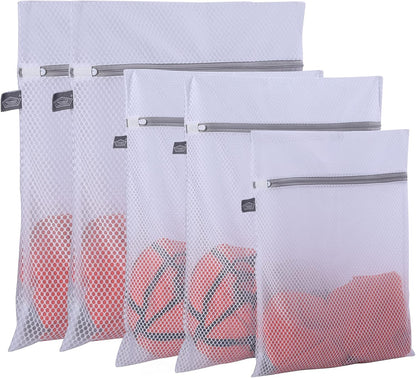 Kimmama Laundry Mesh Wash Bags, Lingerie Bags for Washing Delicates, Mesh Laundry Bags for Washing Machine, White Net, Grey Zipper, 2XL, 2L & 1M