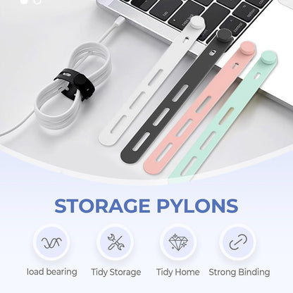 10 Pack Reusable Silicone Cable Ties - Adjustable Cord Organizer for Earphone, Phone Charger, Computer Cords - Office, Home Organization and Storage, Travel Essentials
