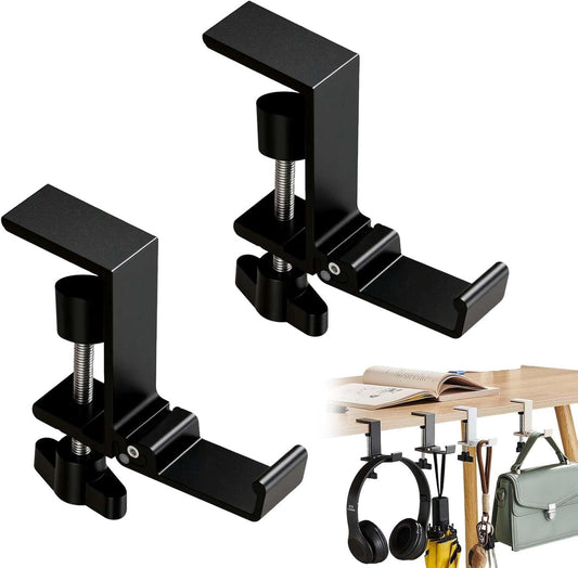 Headphone Stand, Purse Hook for Table, Foldable Space-Saving Headphone Bag Holder, Multifunctional Desk Hooks with Adjustable Clamp-On Design, Office, Dormitory, Home Accessories (black, 2pcs)