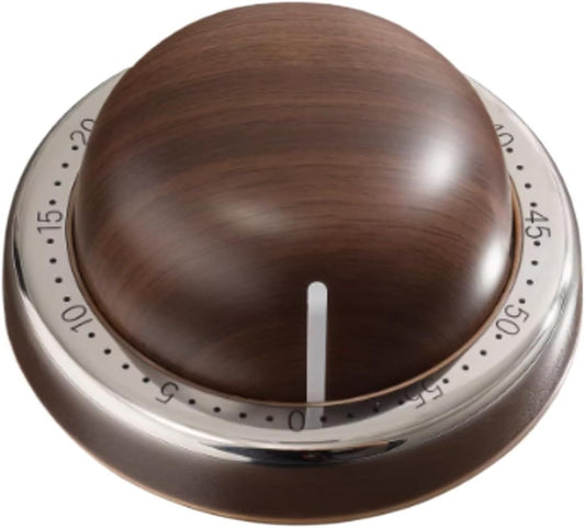 Modern Mechanical Kitchen Timer with Wood Grain Design, Stainless Steel Base, Easy-to-Use Cooking Timer for Home