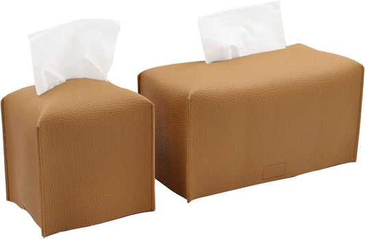 Tissue Box Cover, Modern PU Leather Tissue Box Holder - Decorative Holder/Organizer for Bathroom Vanity Countertop, Night Stands, Office Desk & Car