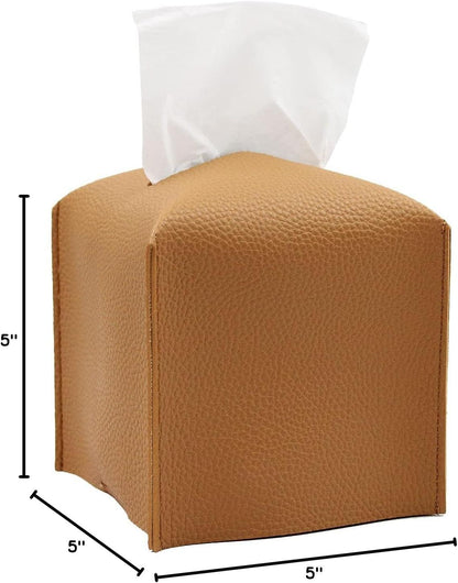 Tissue Box Cover, Modern PU Leather Tissue Box Holder - Decorative Holder/Organizer for Bathroom Vanity Countertop, Night Stands, Office Desk & Car
