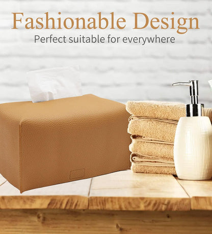Tissue Box Cover, Modern PU Leather Tissue Box Holder - Decorative Holder/Organizer for Bathroom Vanity Countertop, Night Stands, Office Desk & Car