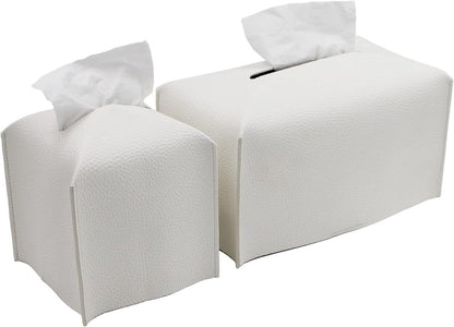 Tissue Box Cover, Modern PU Leather Tissue Box Holder - Decorative Holder/Organizer for Bathroom Vanity Countertop, Night Stands, Office Desk & Car - Off White