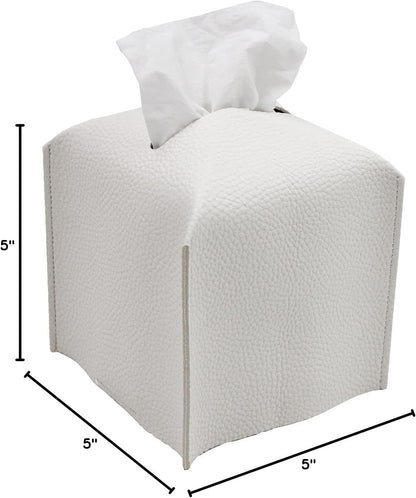 Tissue Box Cover, Modern PU Leather Tissue Box Holder - Decorative Holder/Organizer for Bathroom Vanity Countertop, Night Stands, Office Desk & Car - Off White