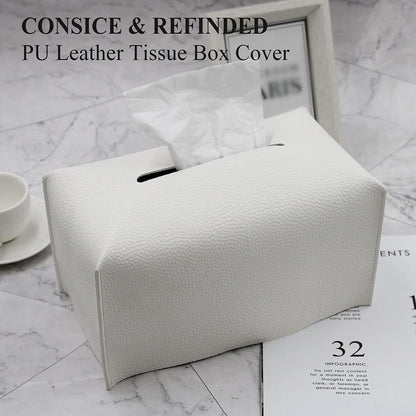 Tissue Box Cover, Modern PU Leather Tissue Box Holder - Decorative Holder/Organizer for Bathroom Vanity Countertop, Night Stands, Office Desk & Car - Off White