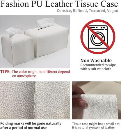 Tissue Box Cover, Modern PU Leather Tissue Box Holder - Decorative Holder/Organizer for Bathroom Vanity Countertop, Night Stands, Office Desk & Car - Off White