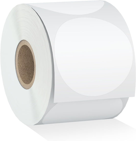 2" 750 Labels White Circle Direct Thermal Stickers Labels Roll Compatible with Zebra, Rollo, MUNBYN, Self-Adhesive Round Direct Thermal Labels