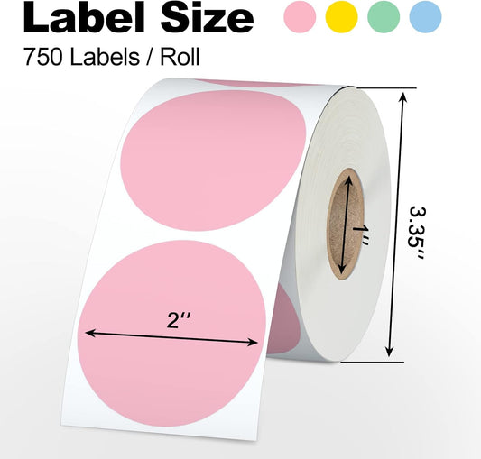2" 750 Labels White Circle Direct Thermal Stickers Labels Roll Compatible with Zebra, Rollo, MUNBYN, Self-Adhesive Round Direct Thermal Labels