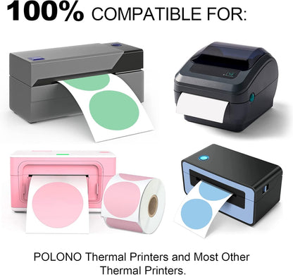 2" 750 Labels White Circle Direct Thermal Stickers Labels Roll Compatible with Zebra, Rollo, MUNBYN, Self-Adhesive Round Direct Thermal Labels