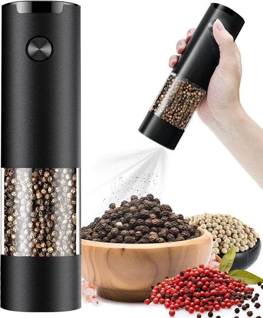 Electric Pepper or Salt Grinder,Adjustable Coarseness Salt & Pepper Mill,With LED Light,Easy to Clean,Battery Powered,One Handed Operation,Kitchen Essential（1 pack/black）