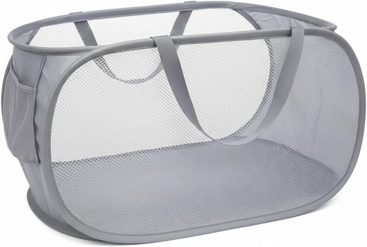 Upgraded Collapsible Laundry Baskets, Durable Pop Up Laundry Hamper, 4th Generation Mesh Laundry Bags with Reinforced Handles & Side Pocket for Laundry, Home Storage, Bathroom, Travel, Dorm