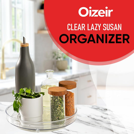 Clear Lazy Susan Organizer (Pack of 2) 9 Inch Turntable for Kitchen, Pantry, Fridge, Bathroom, and Vanity Countertops, Acrylic Rotating Organizer
