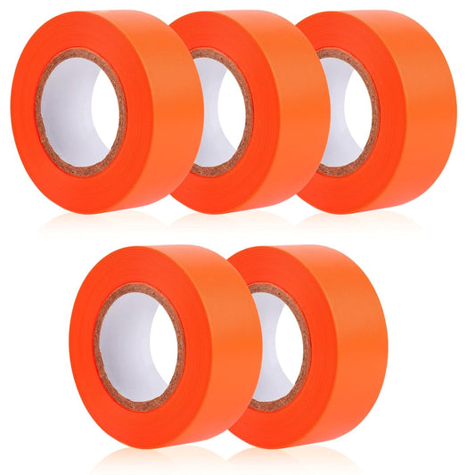 5 Pack Orange Flagging Marking Tape, 1" x 100′ Non-Adhesive Survey Ribbon Rolls, Fade-Resistant Tapes for Hunting Trail, Tree, Boundaries and Hazardous Areas (Orange)