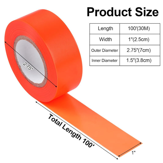 5 Pack Orange Flagging Marking Tape, 1" x 100′ Non-Adhesive Survey Ribbon Rolls, Fade-Resistant Tapes for Hunting Trail, Tree, Boundaries and Hazardous Areas (Orange)